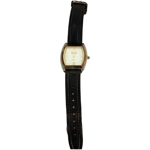 Luger Vintage Watch w/Rounded Rectangular Face & Dark Brown Leather Band - Picture 2 of 7